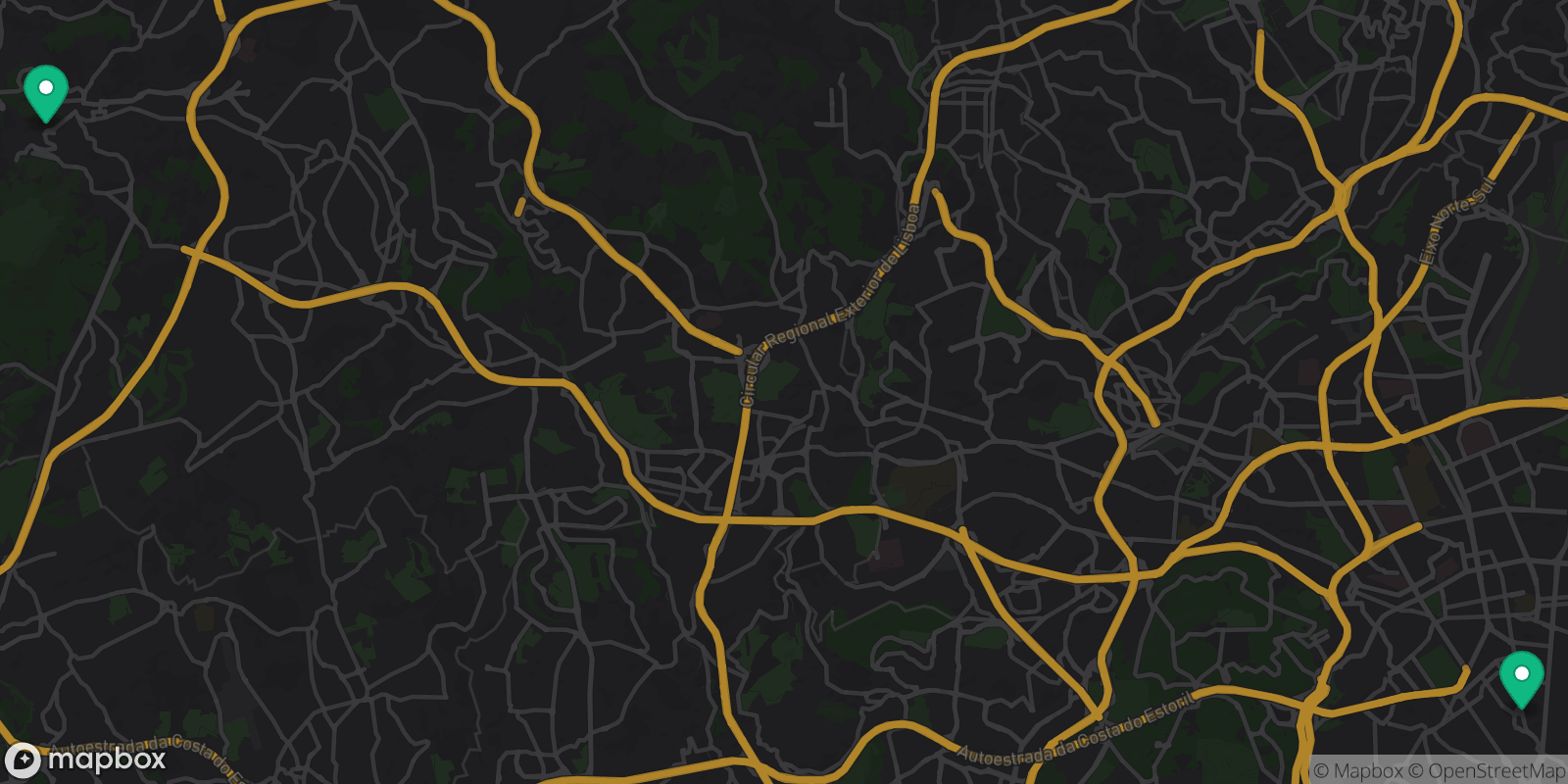 Map showing 2 destinations
