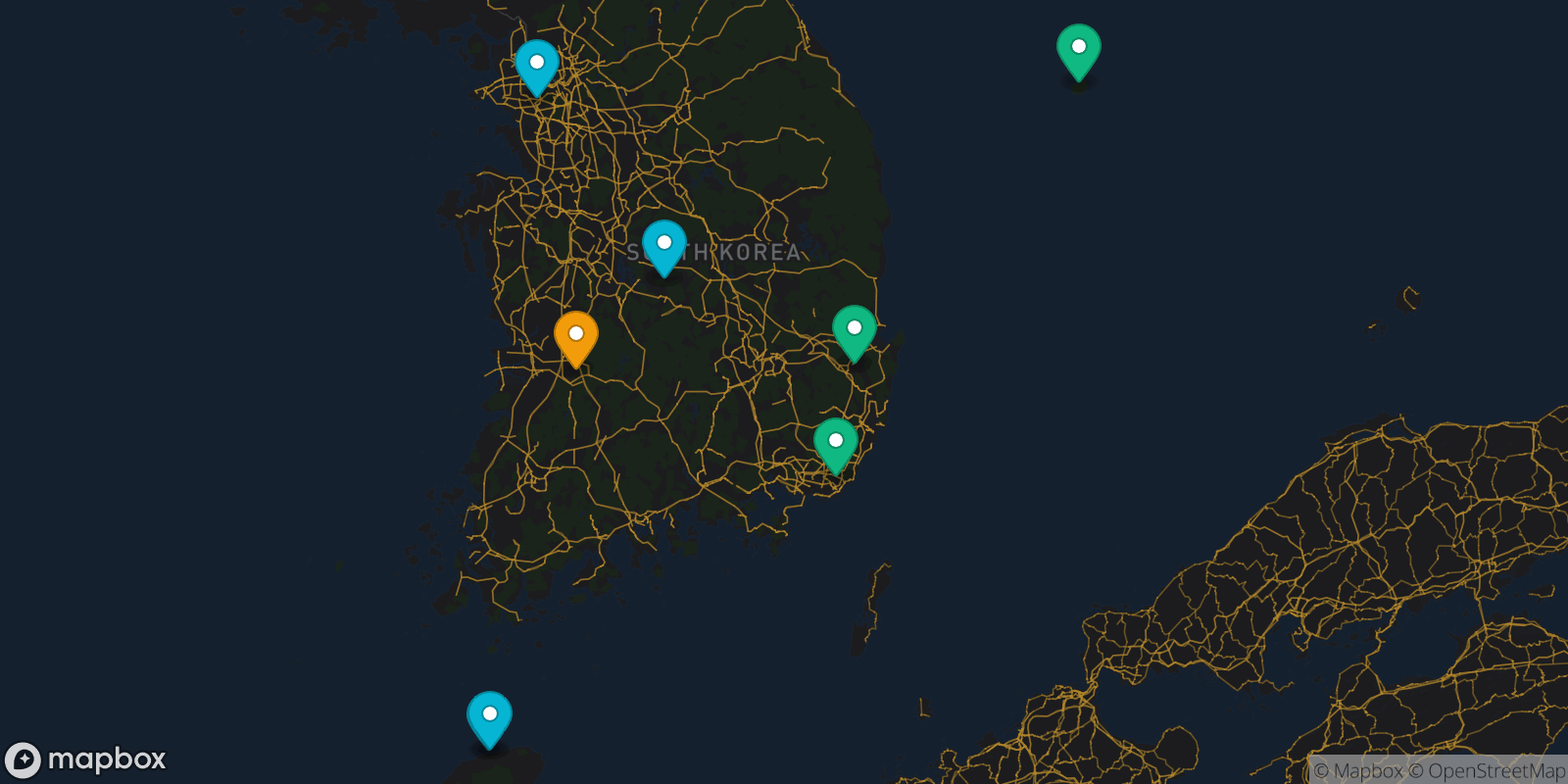 Map showing 8 destinations