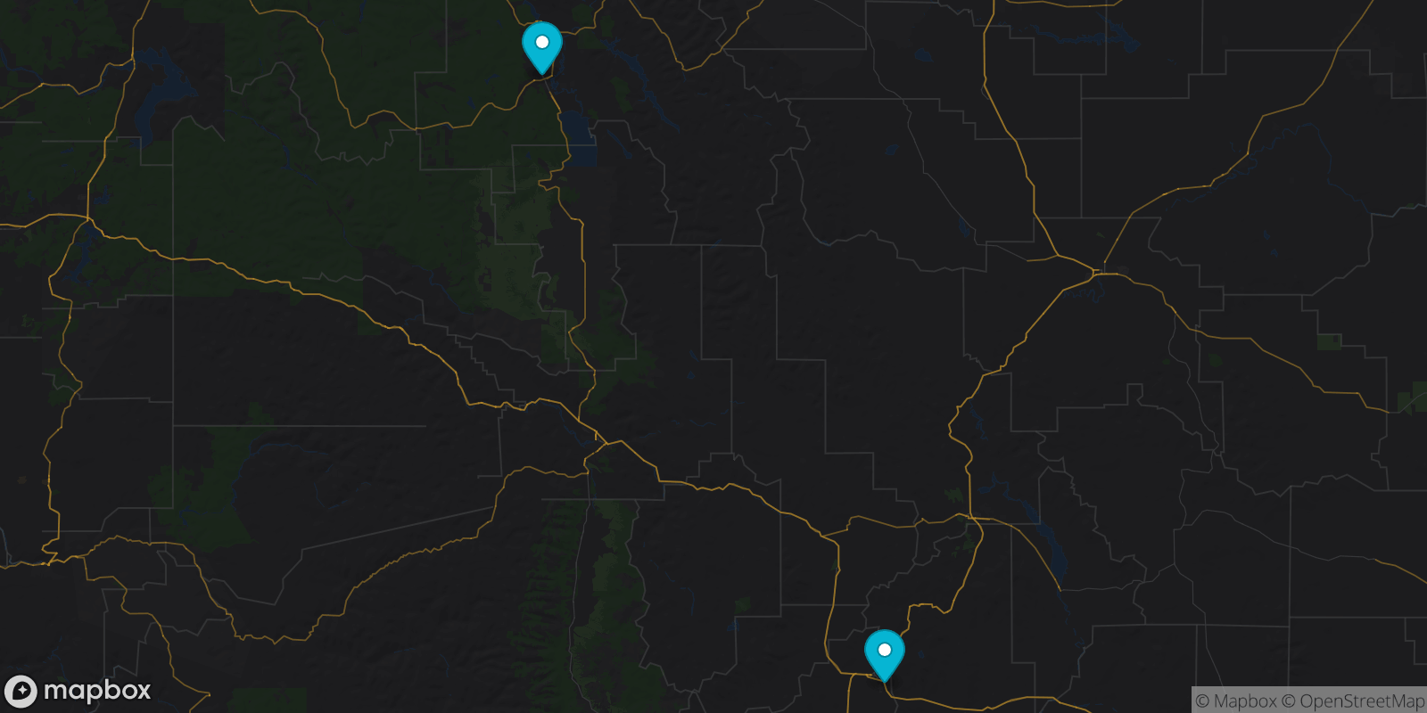 Map showing 2 destinations