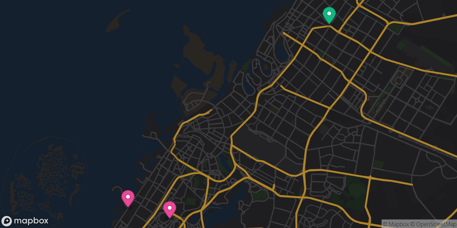 Map showing 3 destinations