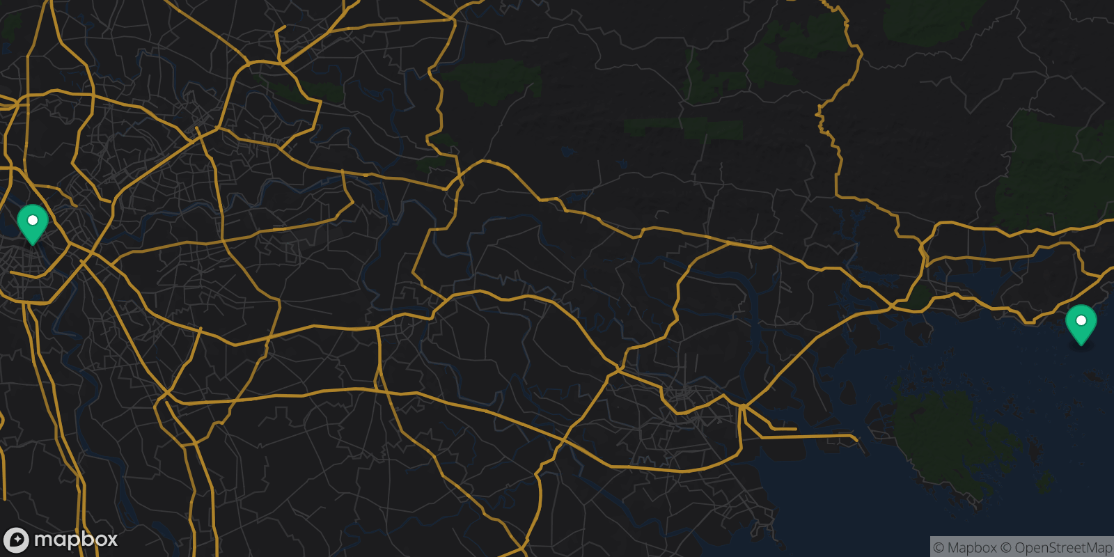 Map showing 2 destinations