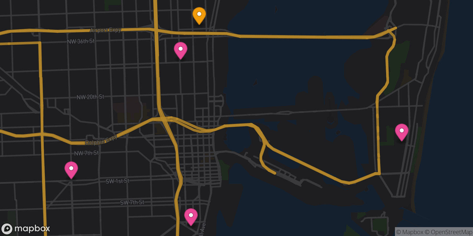 Map showing 5 destinations