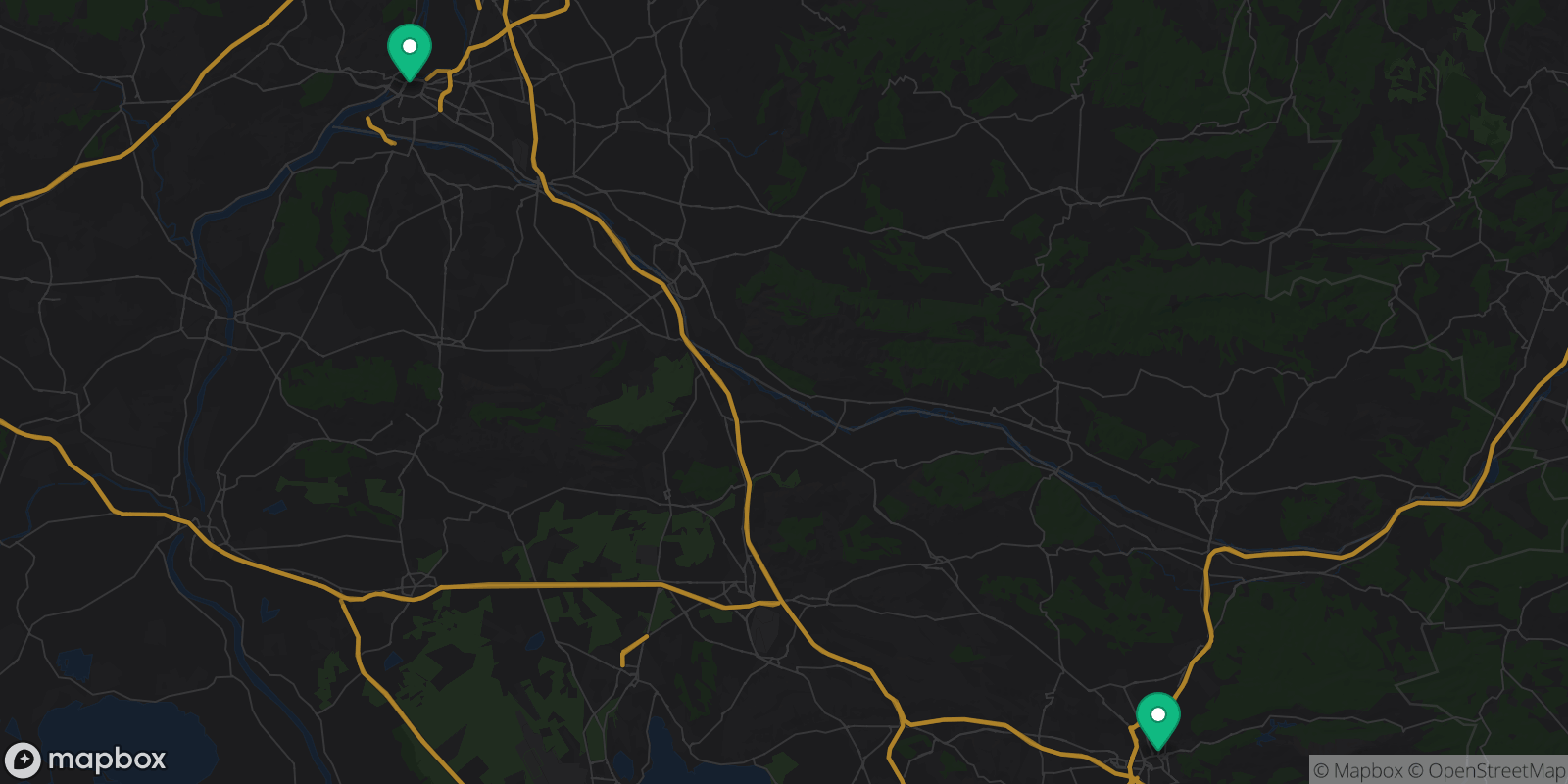Map showing 2 destinations