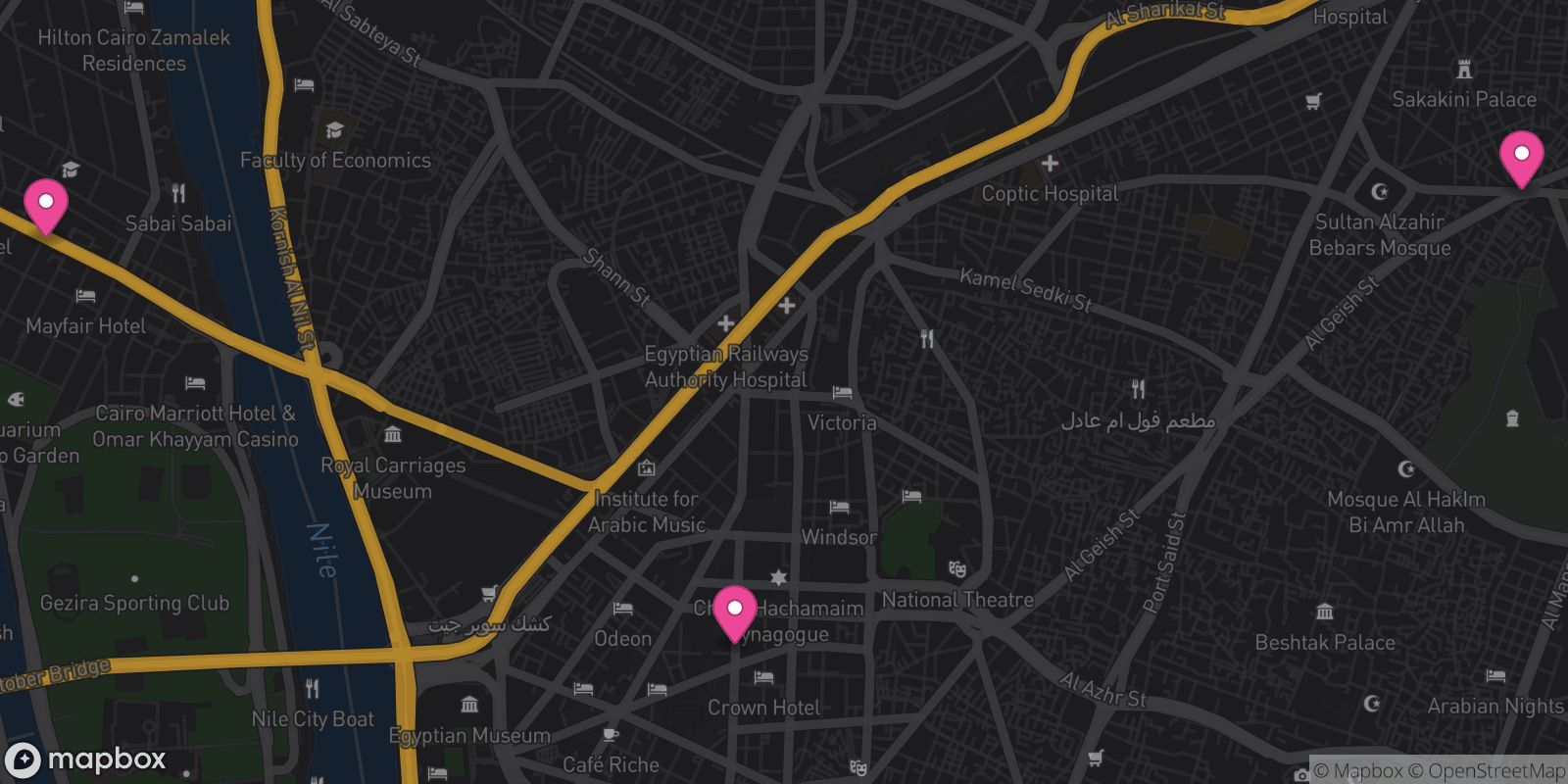 Map showing 3 destinations