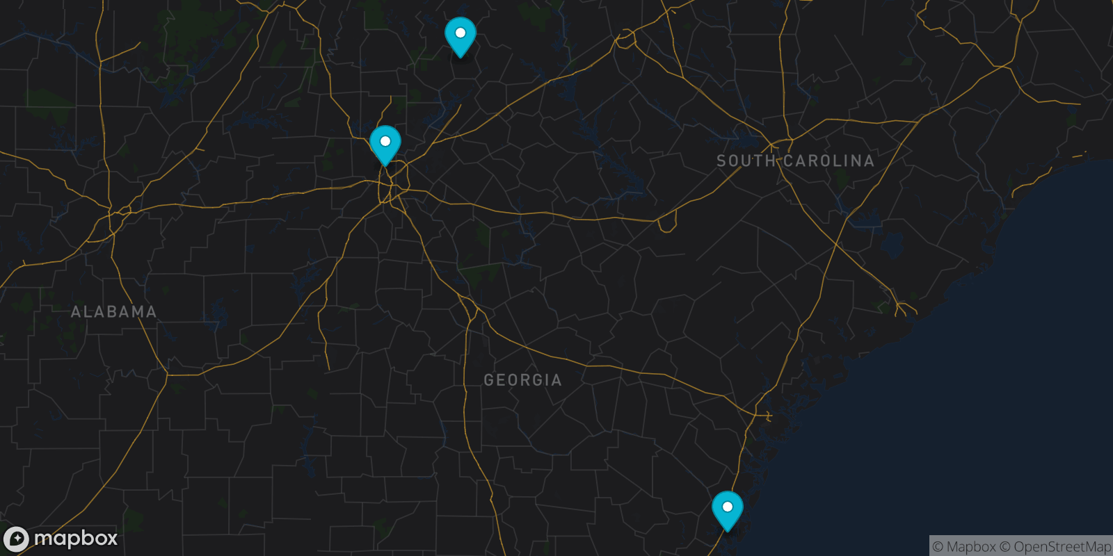 Map showing 3 destinations