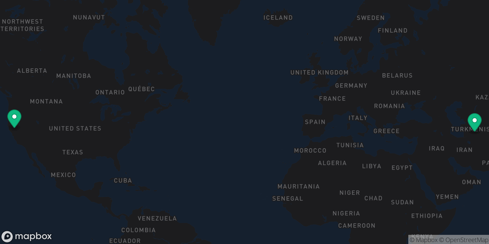Map showing 2 destinations