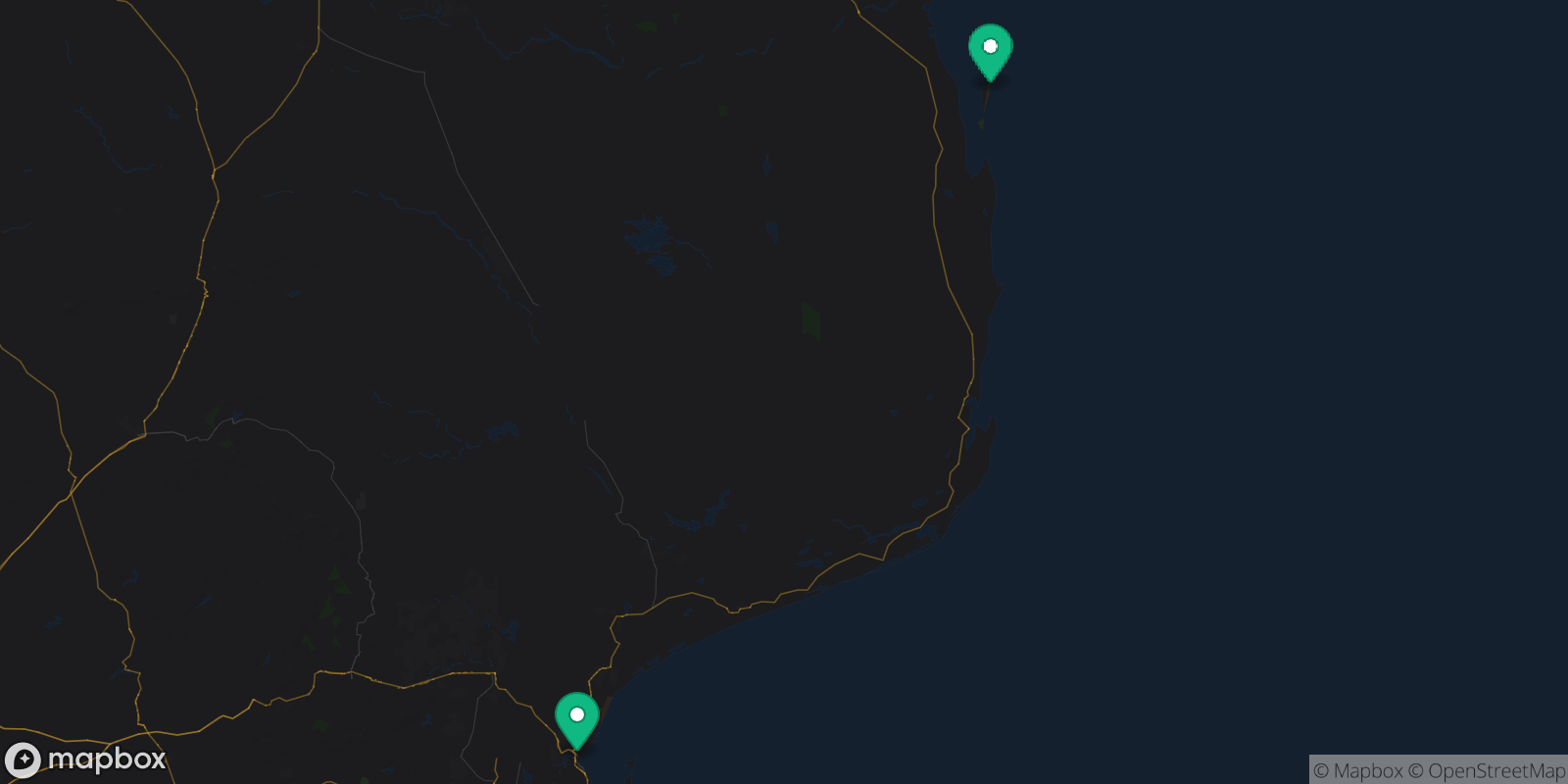Map showing 2 destinations