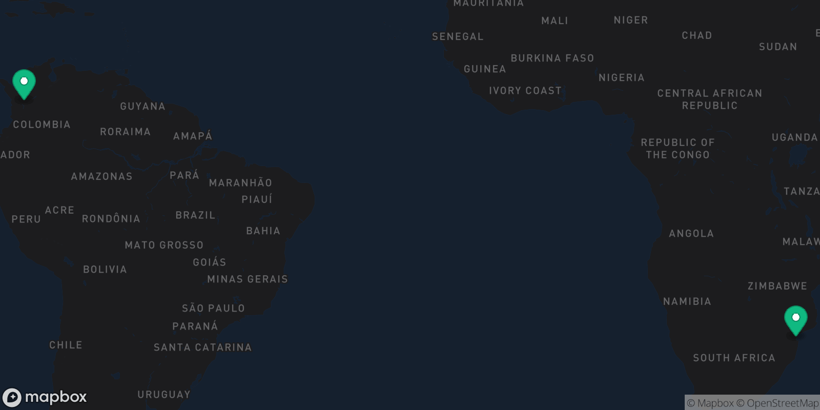 Map showing 2 destinations