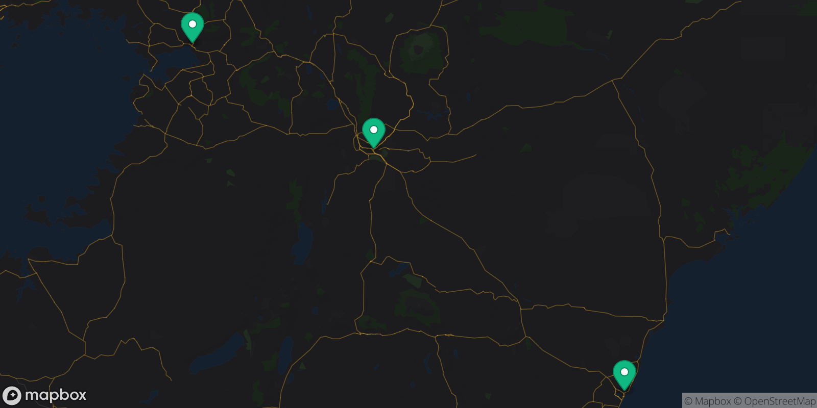 Map showing 3 destinations