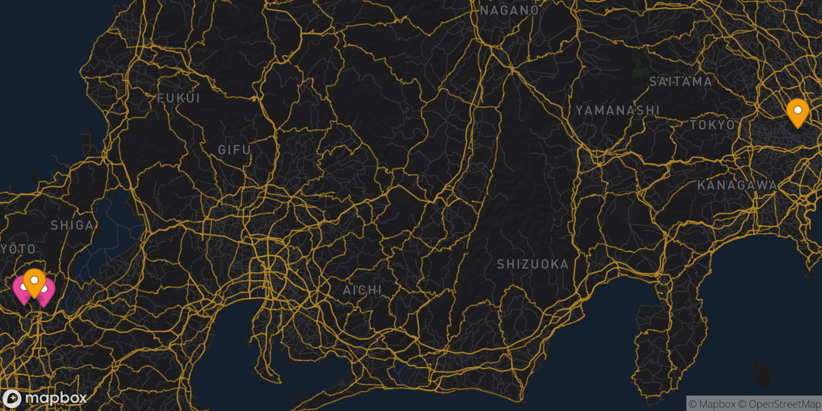 Map showing 4 destinations
