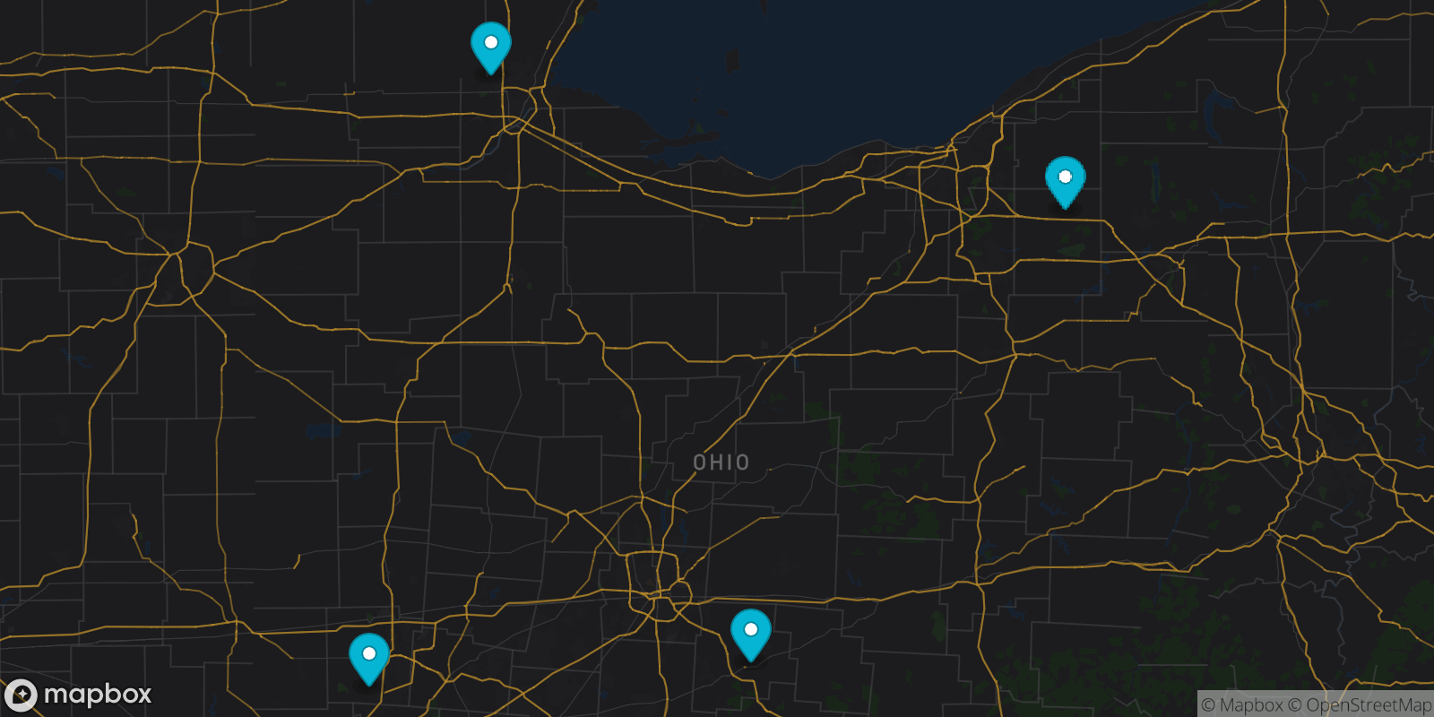 Map showing 4 destinations
