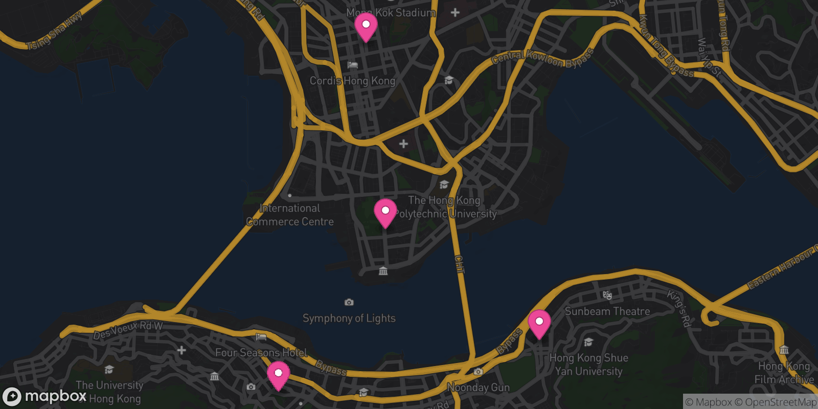Map showing 4 destinations