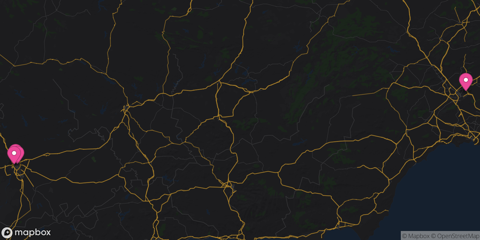 Map showing 4 destinations
