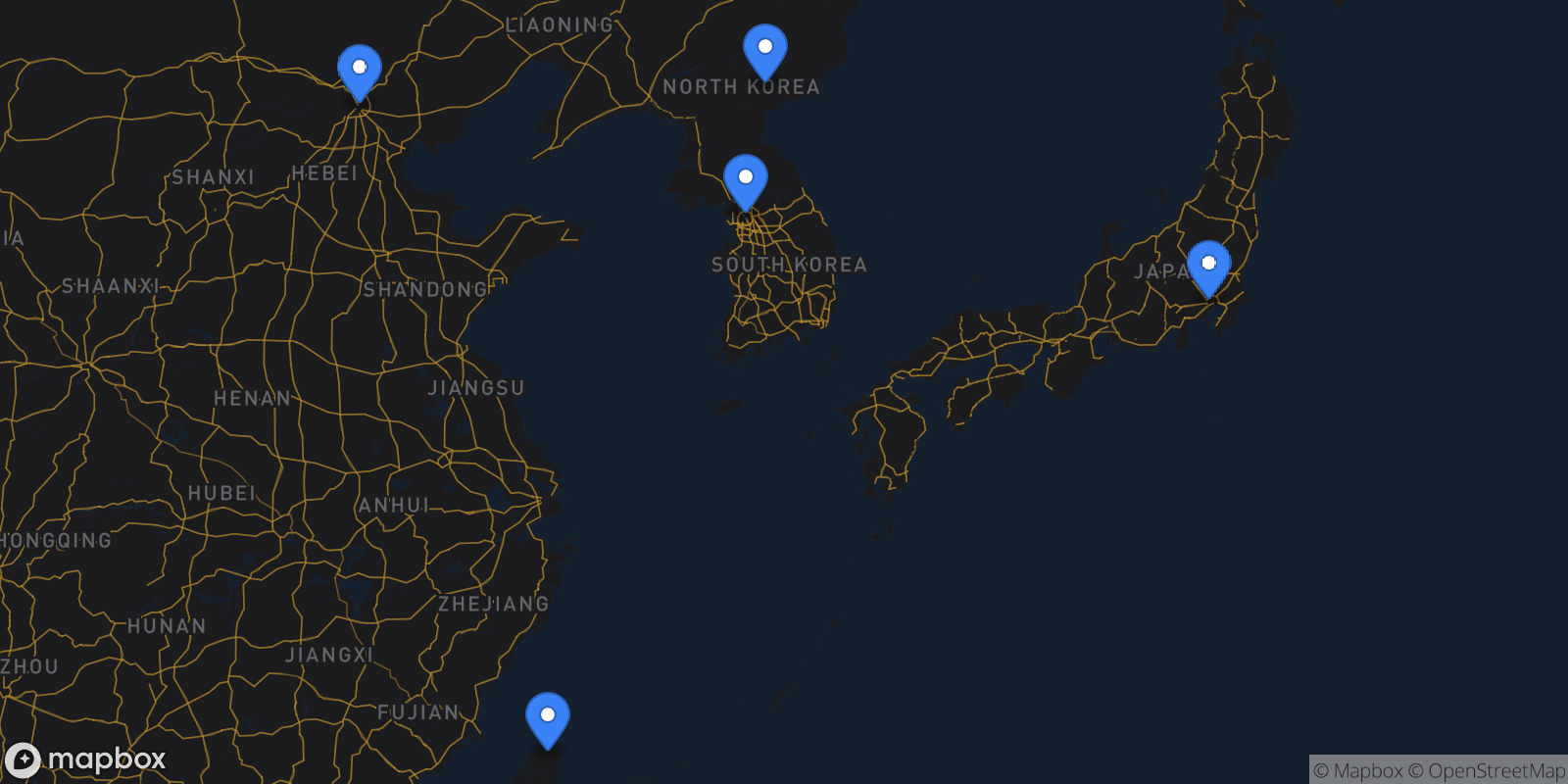 Map showing 5 destinations