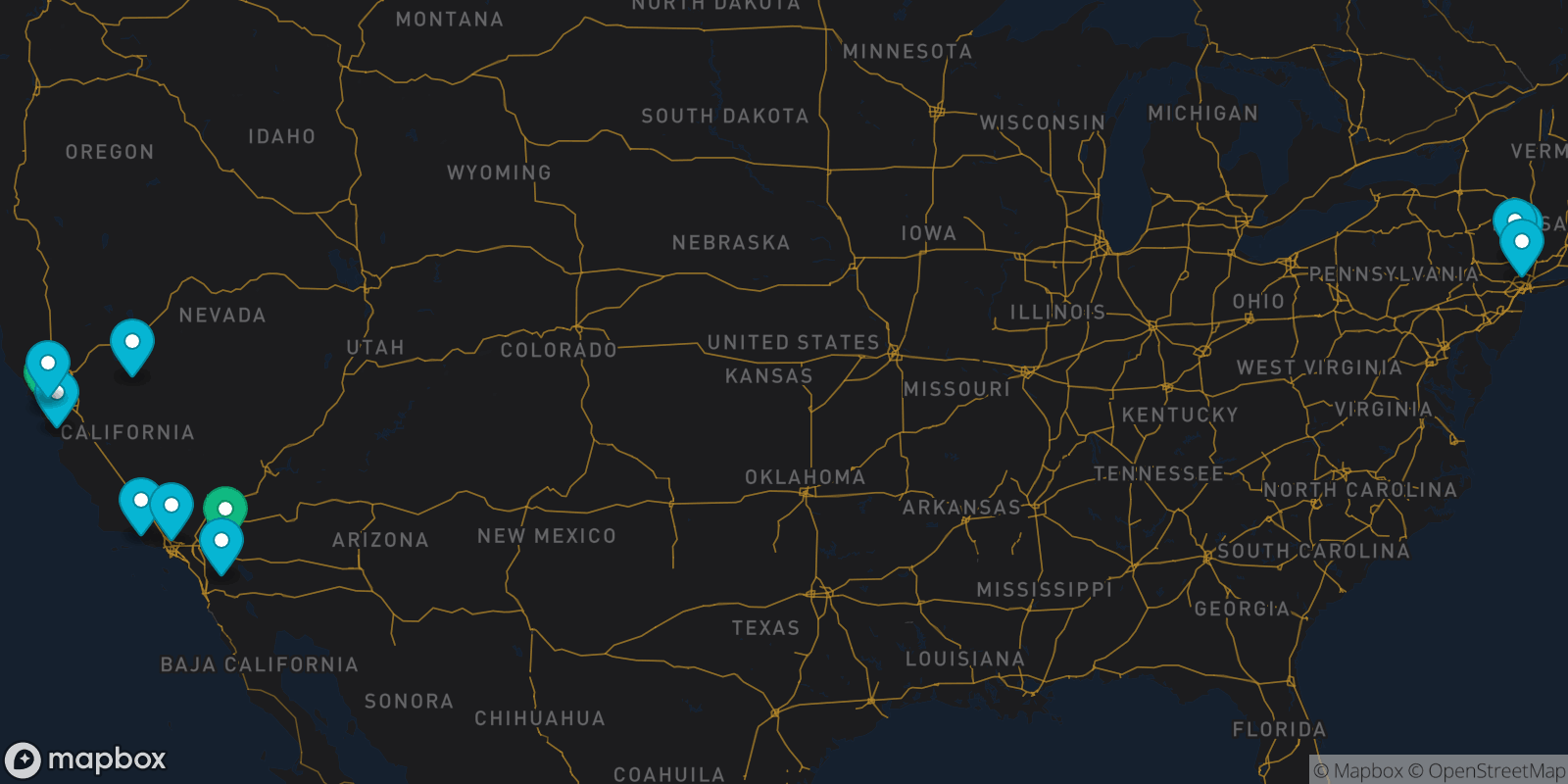 Map showing 11 destinations