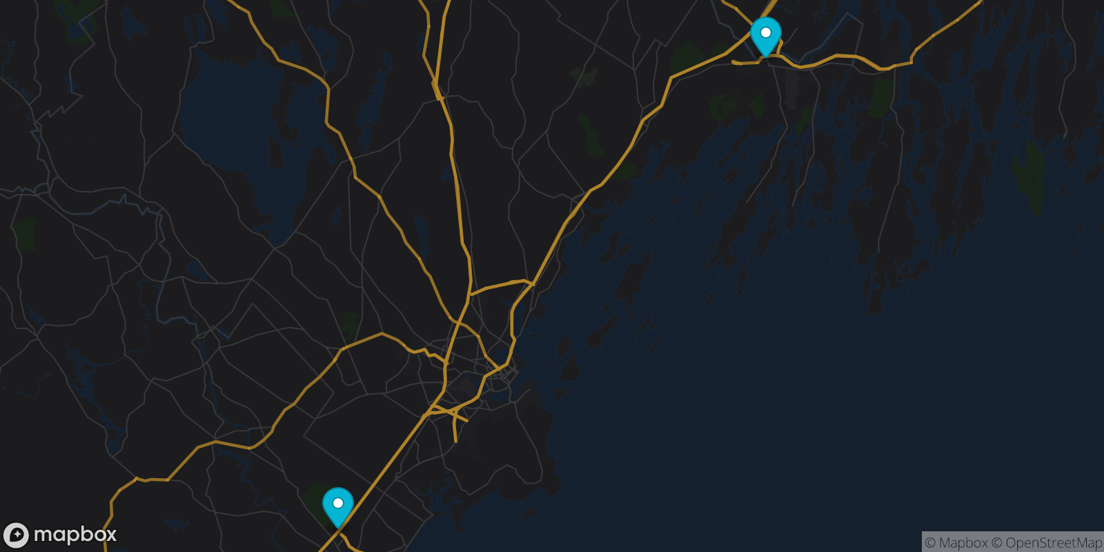 Map showing 2 destinations