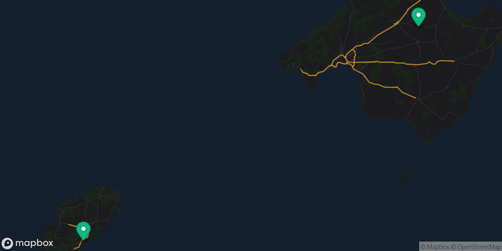 Map showing 2 destinations
