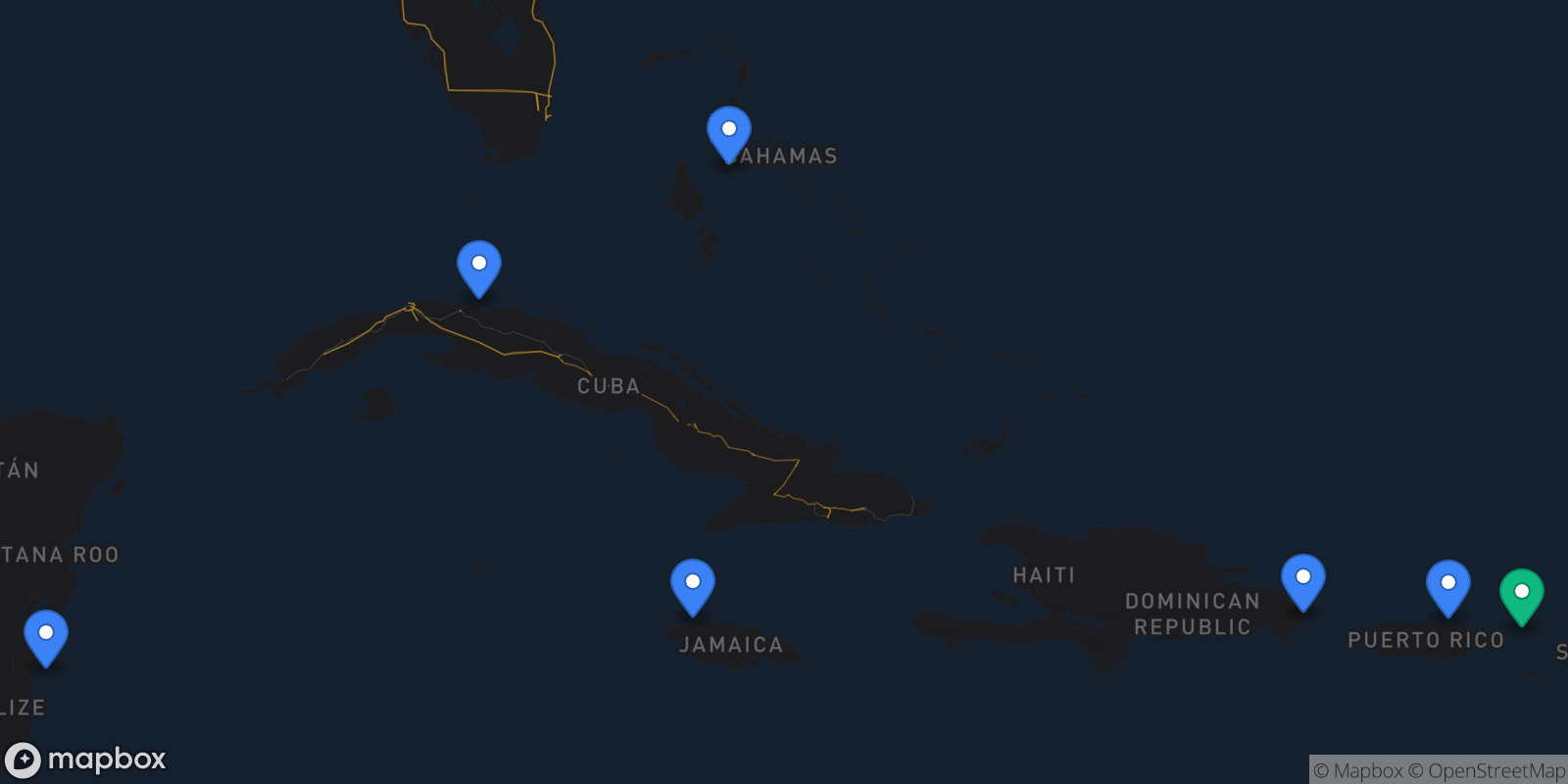 Map showing 7 destinations