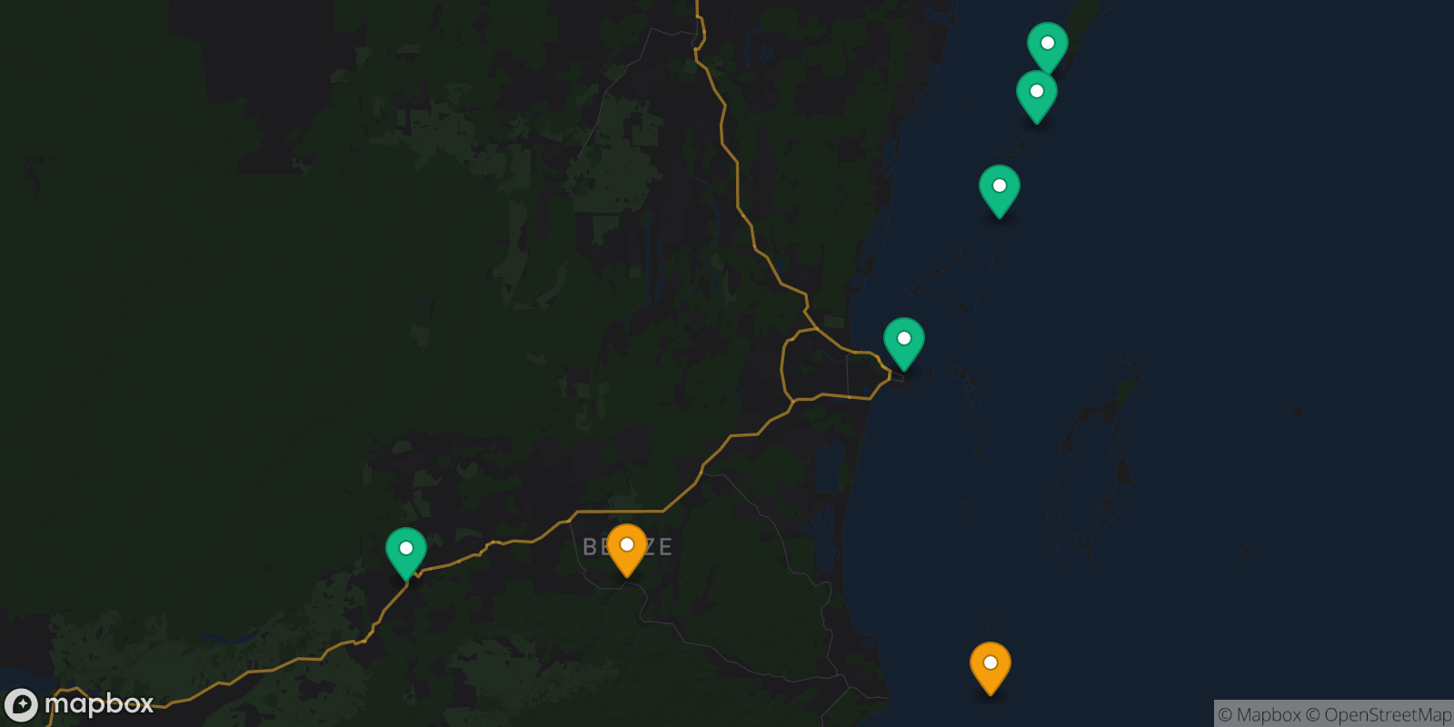 Map showing 7 destinations