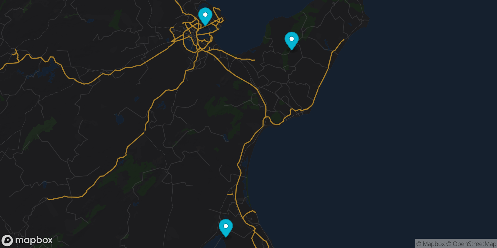 Map showing 3 destinations