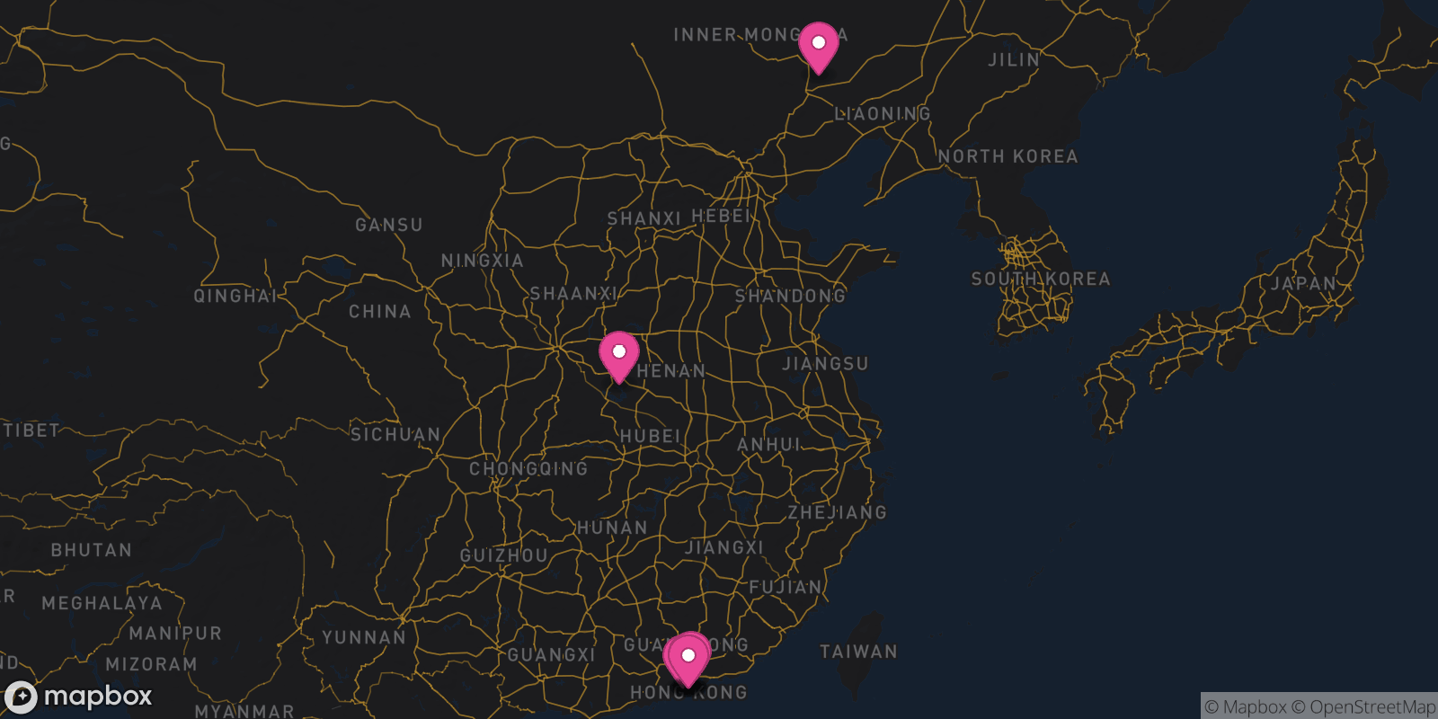 Map showing 9 destinations