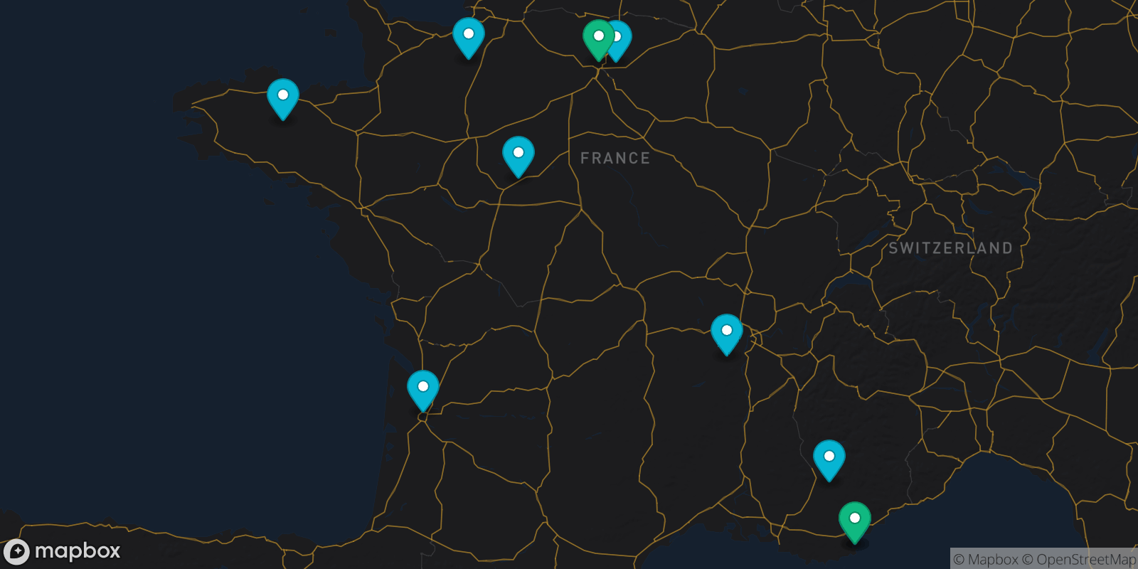 Map showing 10 destinations