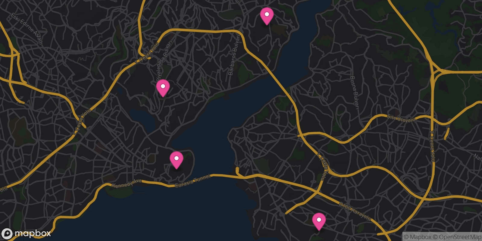 Map showing 4 destinations
