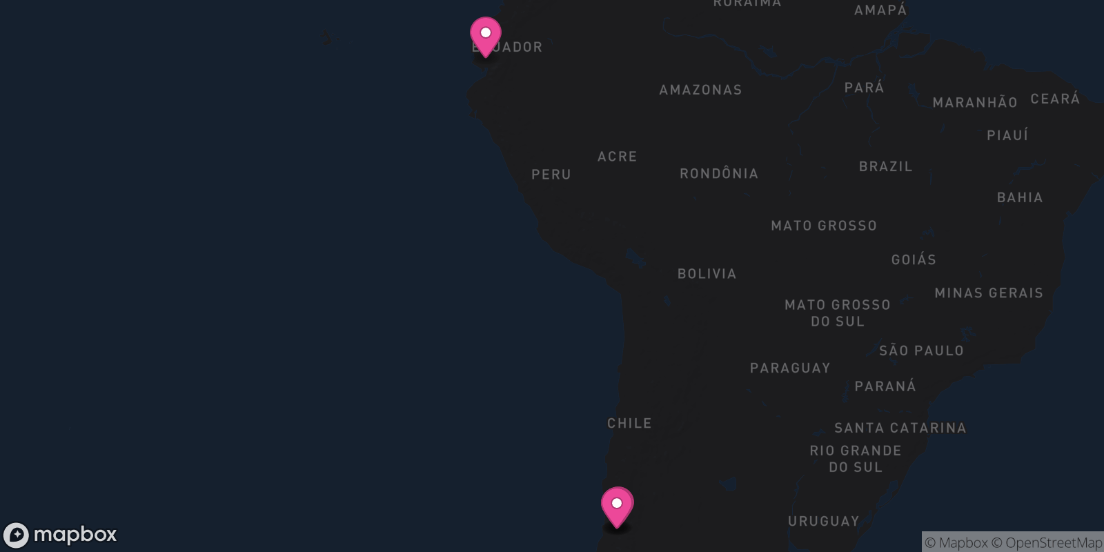 Map showing 4 destinations