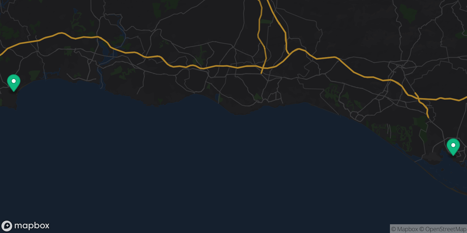 Map showing 2 destinations