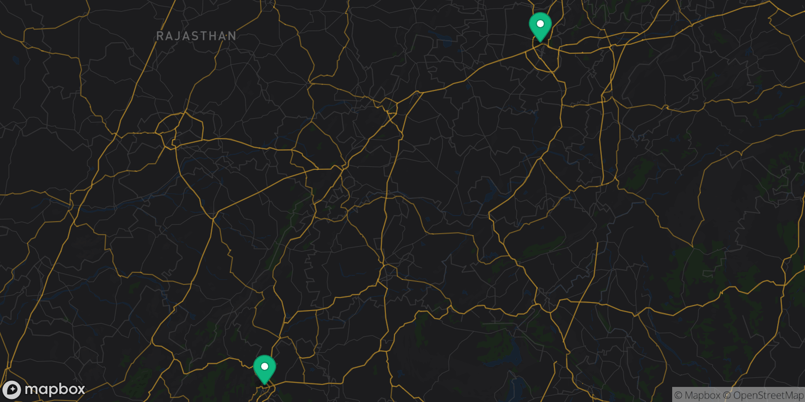 Map showing 2 destinations