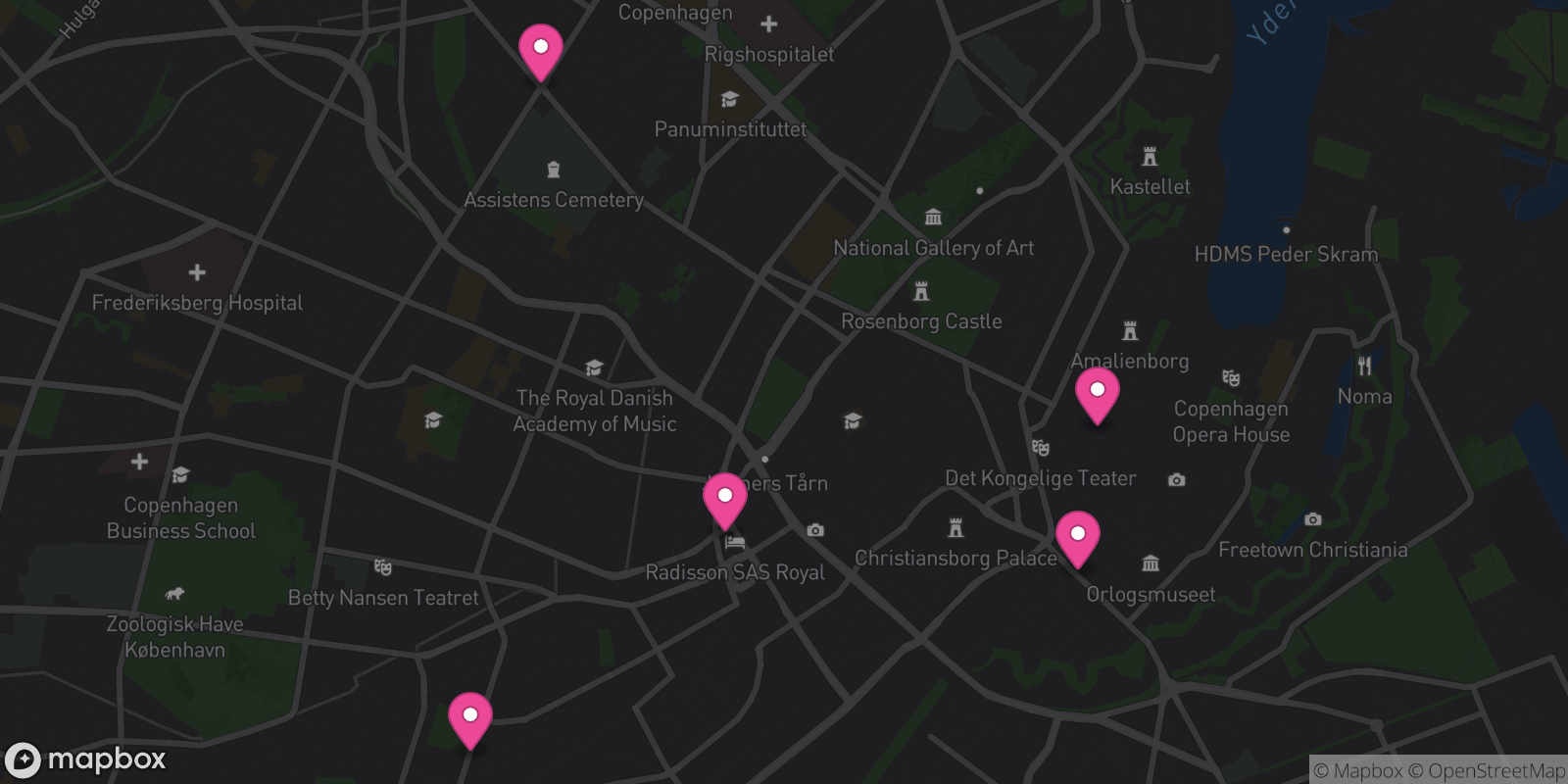 Map showing 5 destinations