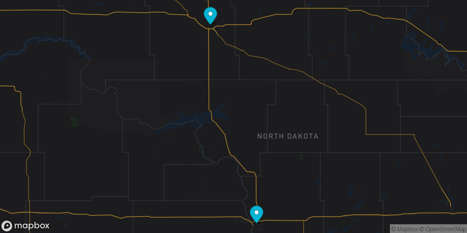 Map showing 2 destinations