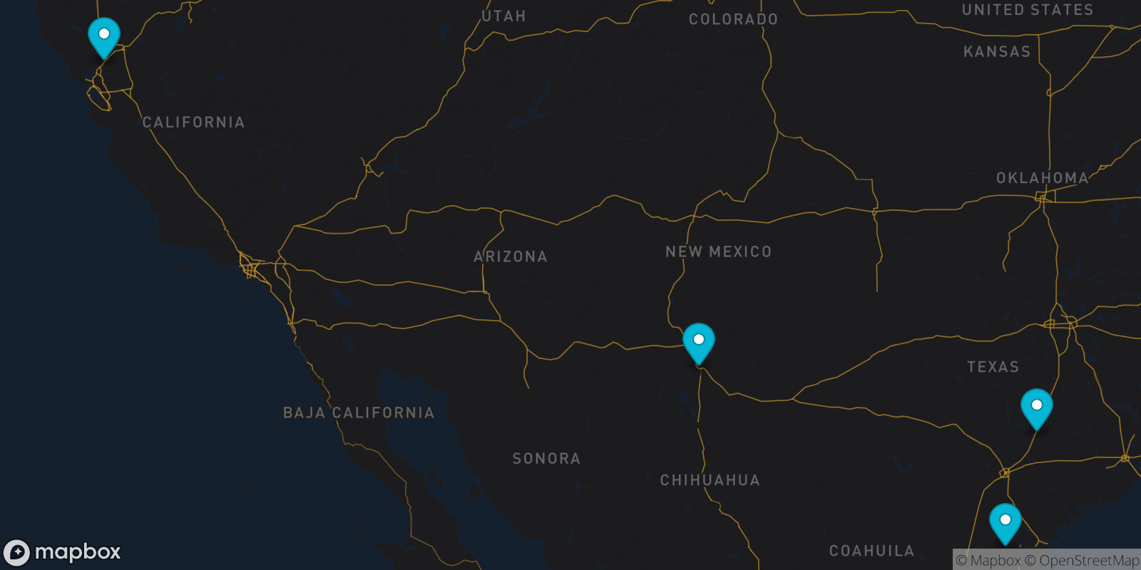 Map showing 4 destinations