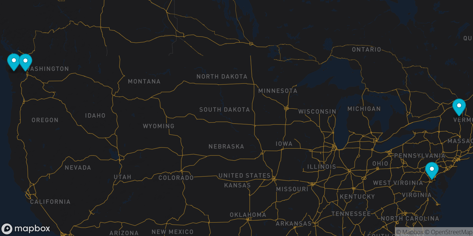 Map showing 4 destinations