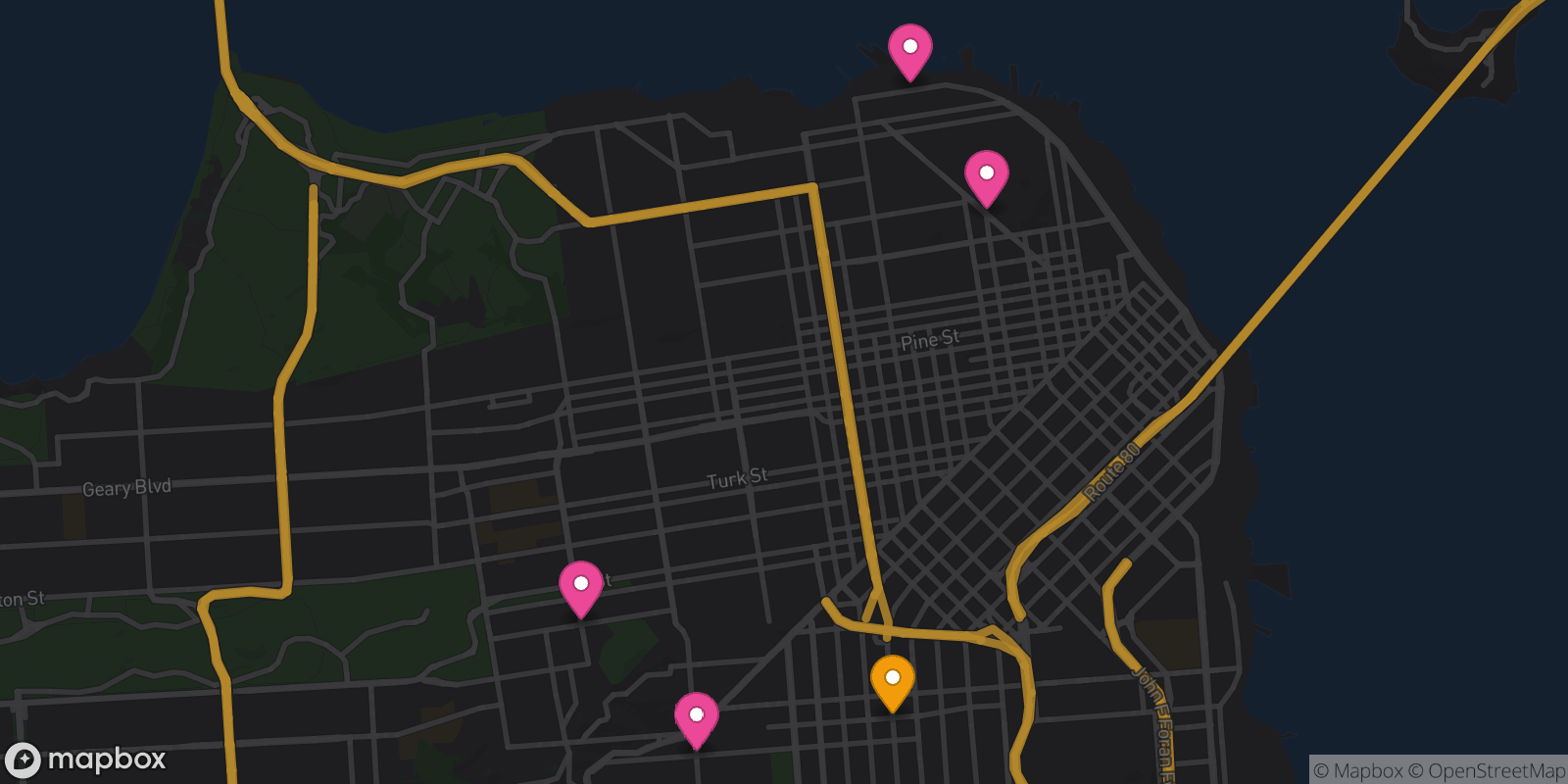 Map showing 5 destinations