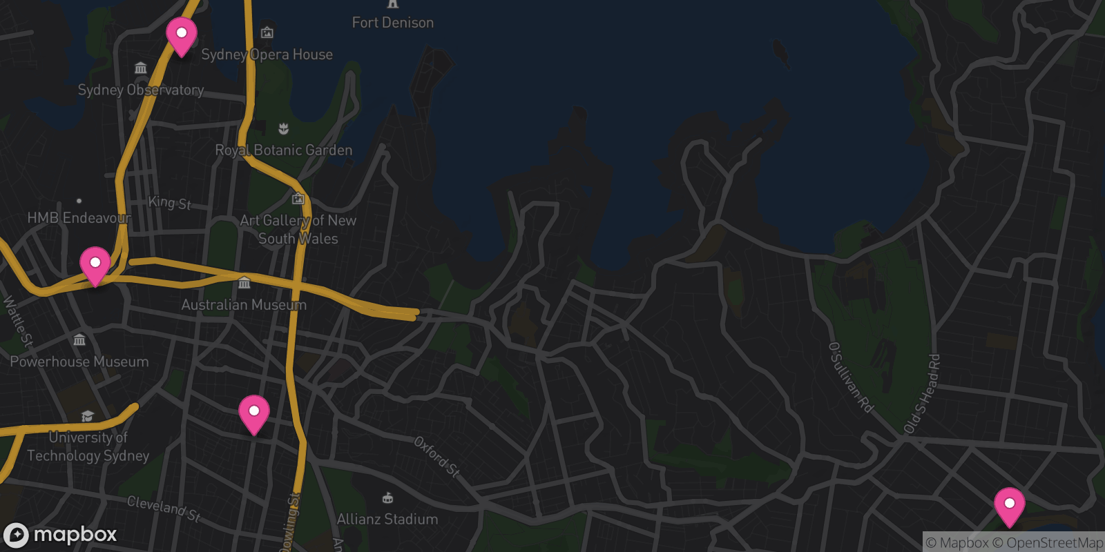 Map showing 4 destinations
