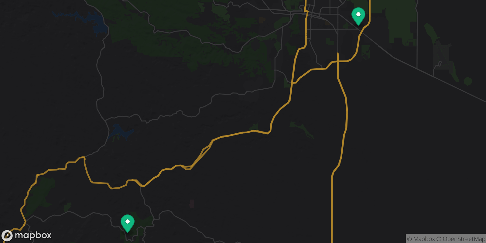 Map showing 2 destinations