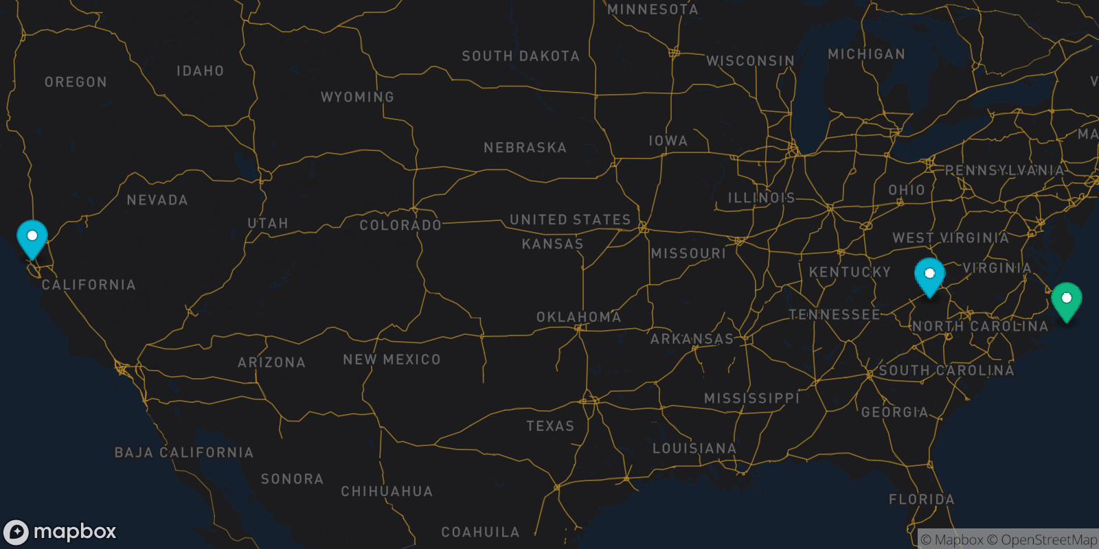 Map showing 3 destinations