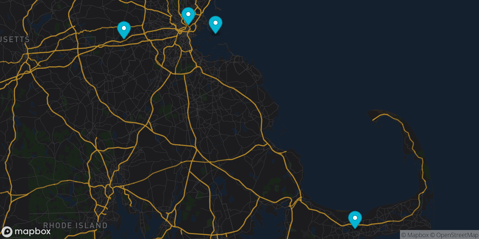 Map showing 4 destinations