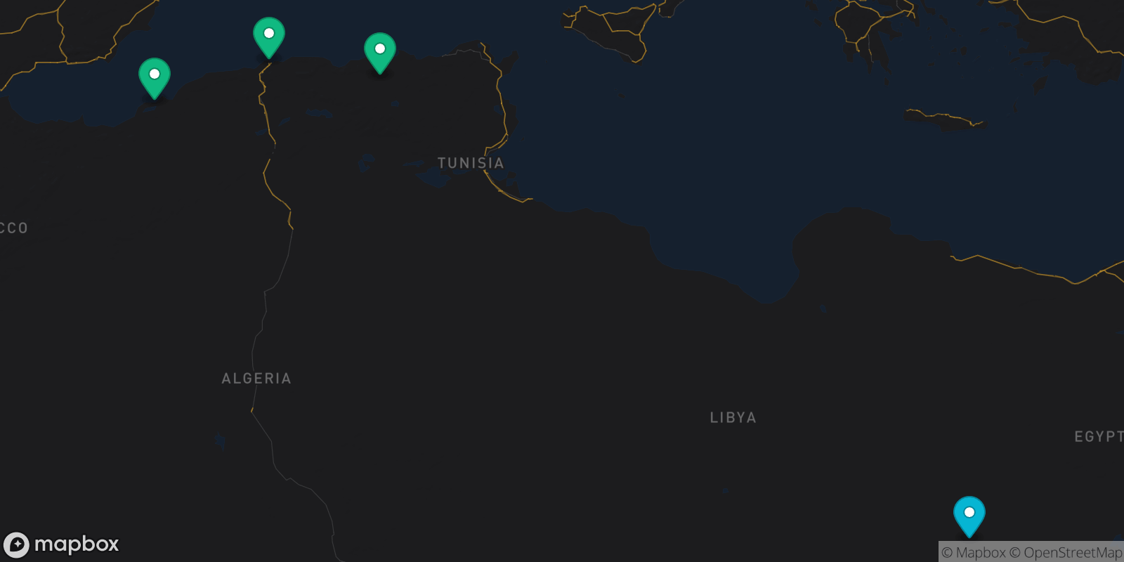 Map showing 4 destinations