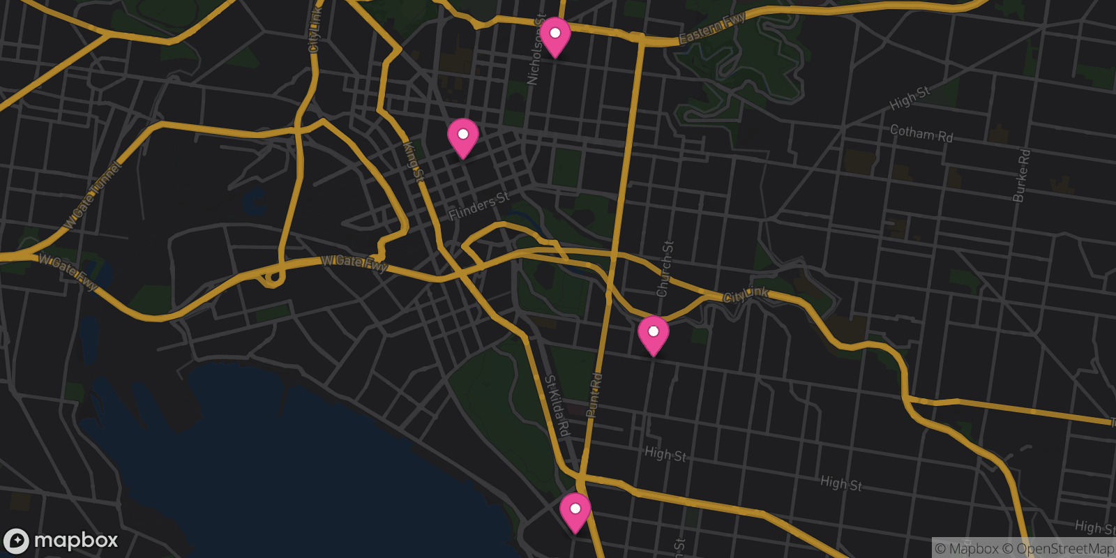 Map showing 4 destinations