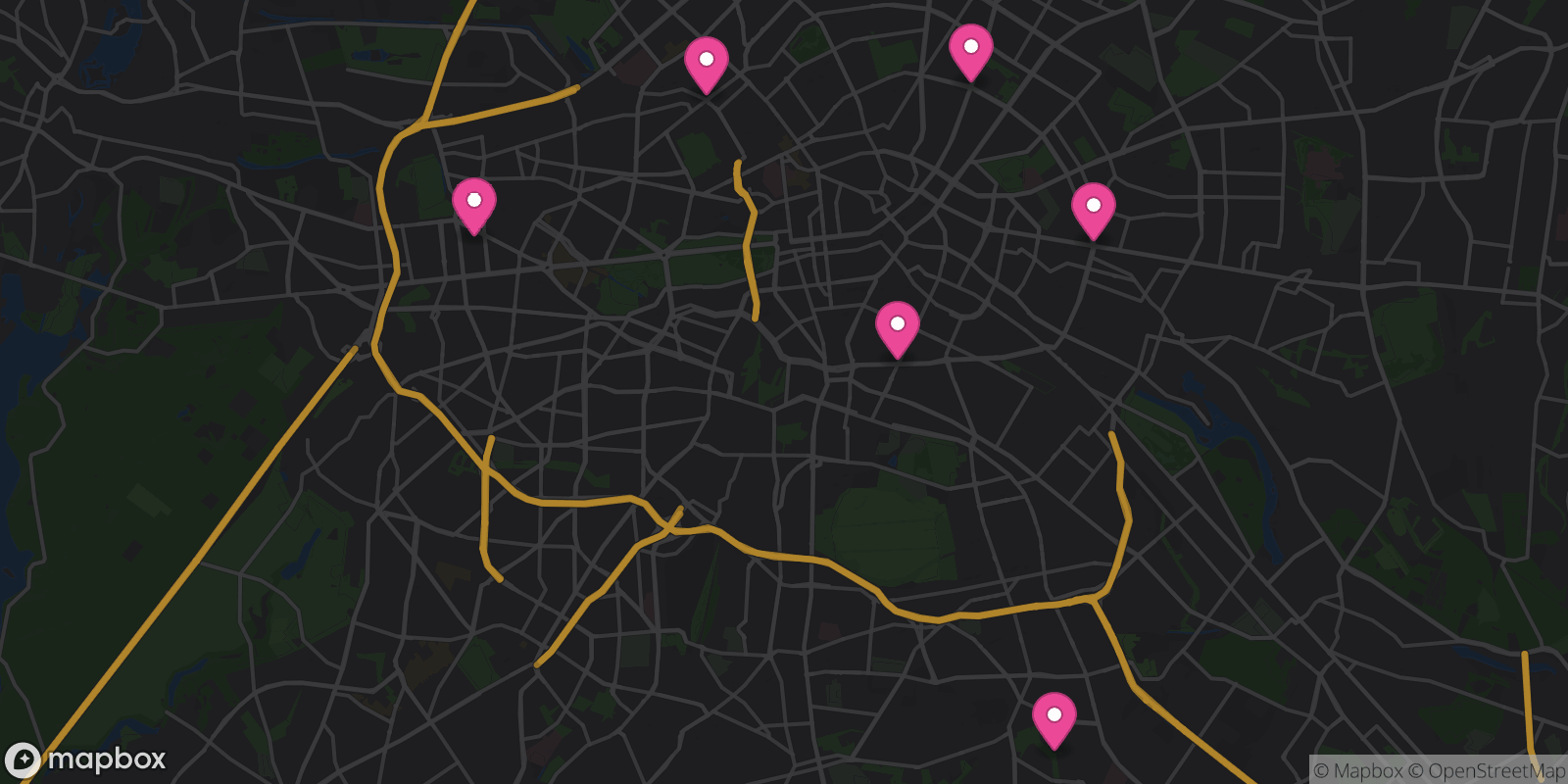 Map showing 6 destinations