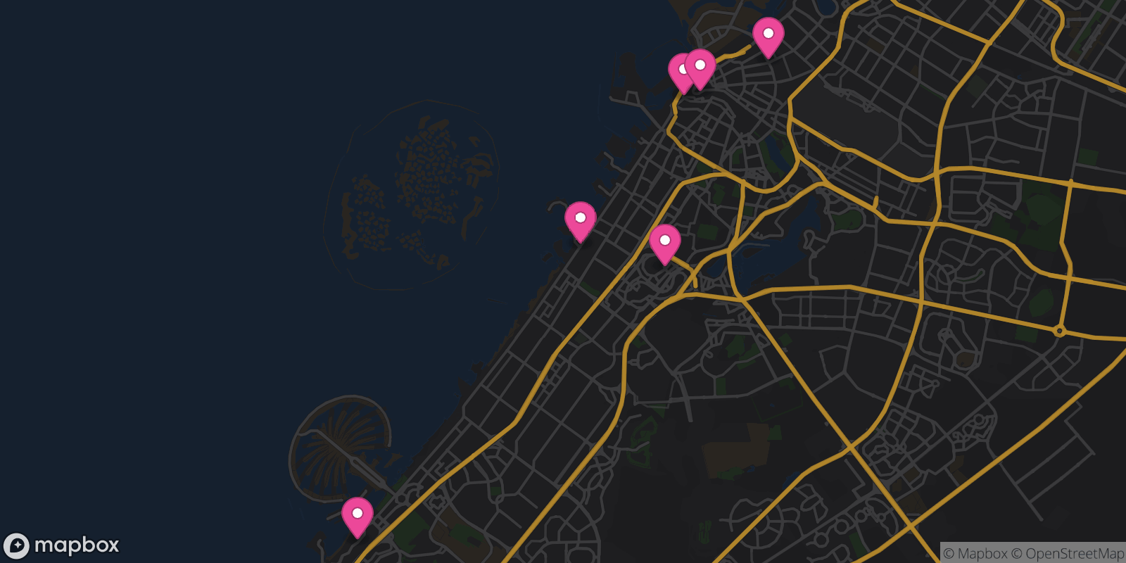 Map showing 6 destinations