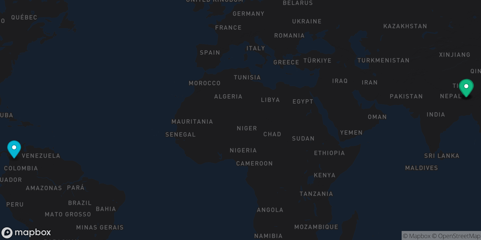 Map showing 4 destinations