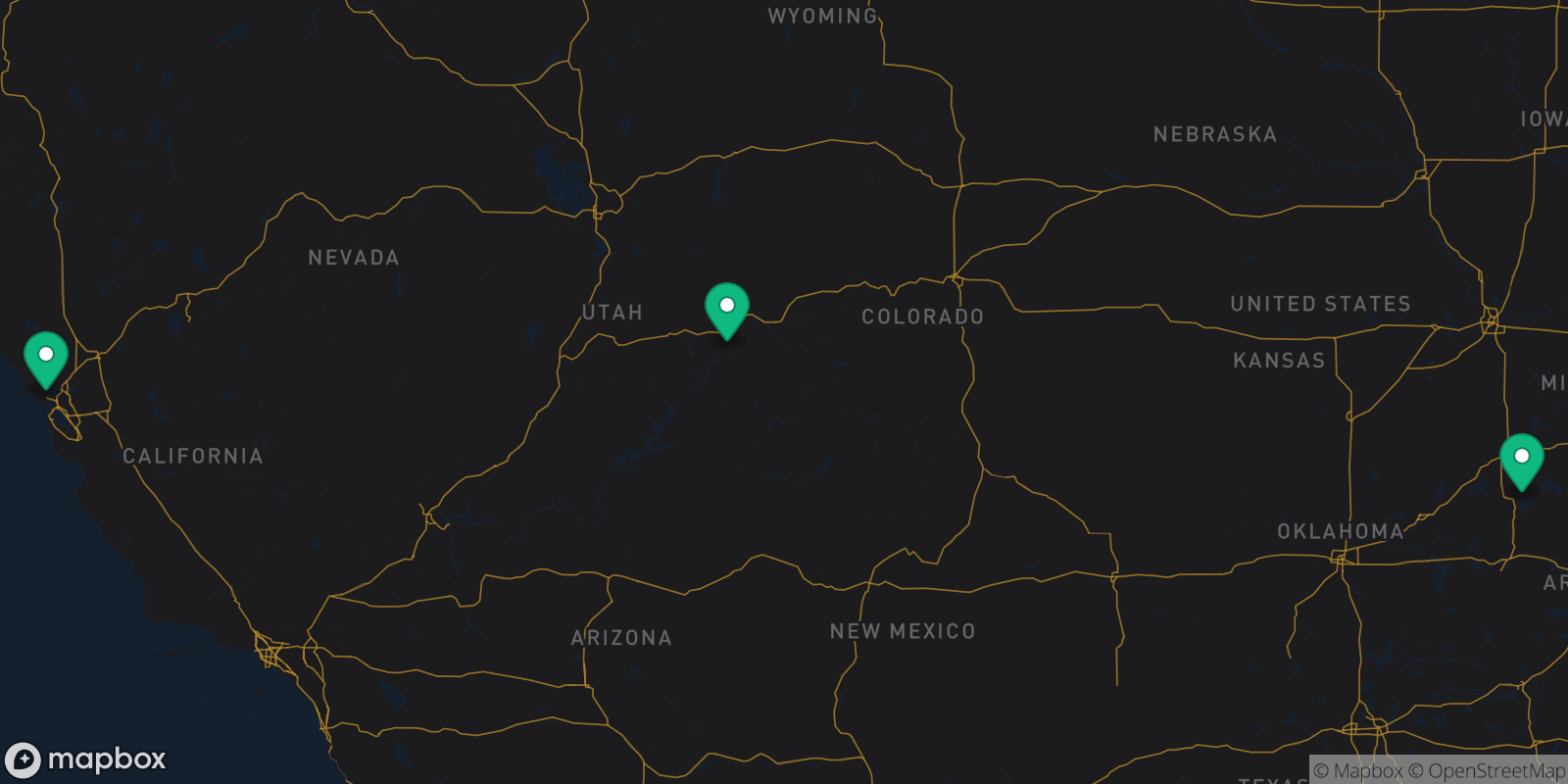Map showing 3 destinations