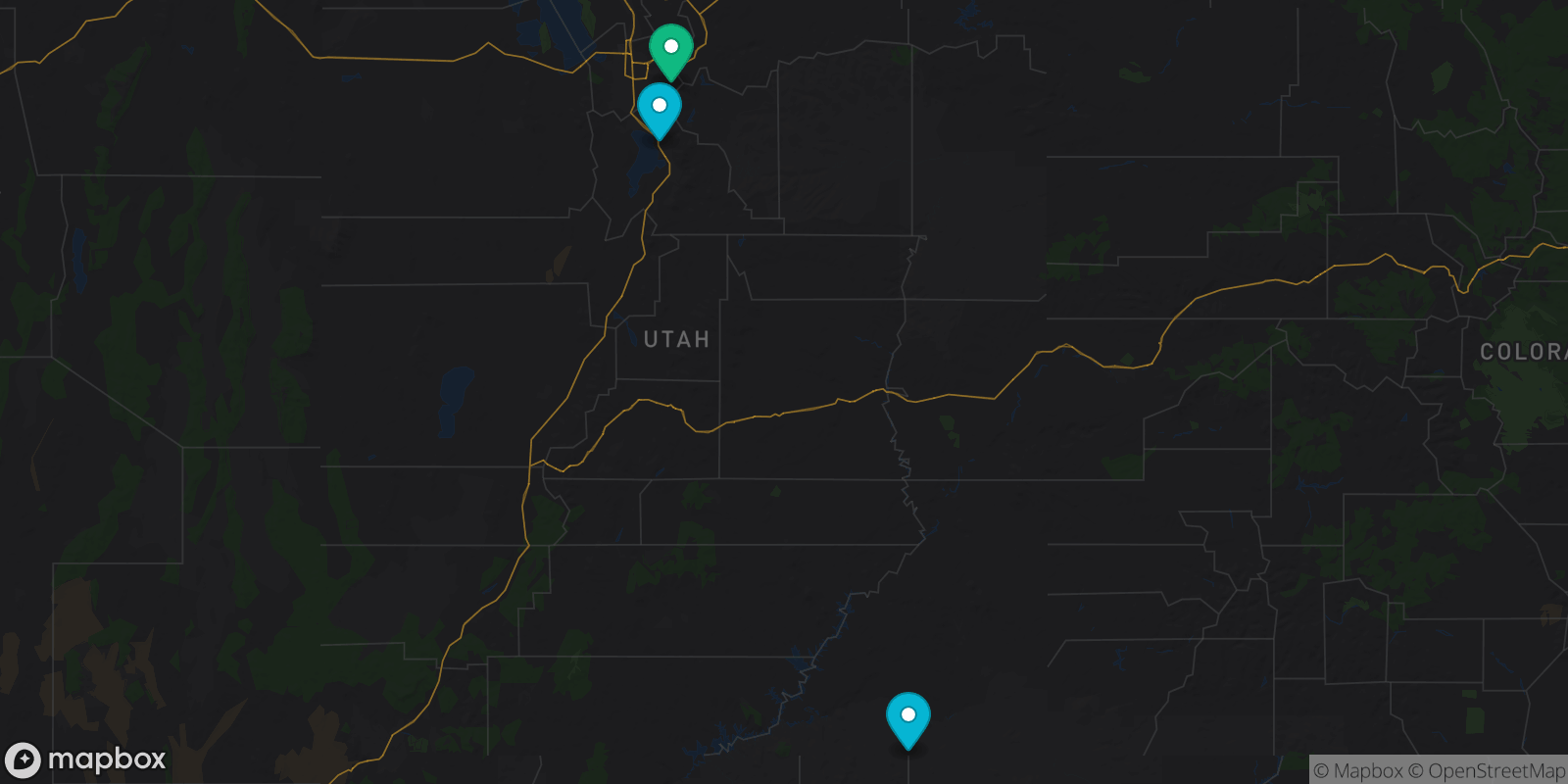 Map showing 3 destinations