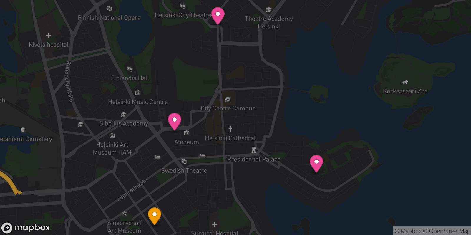 Map showing 4 destinations