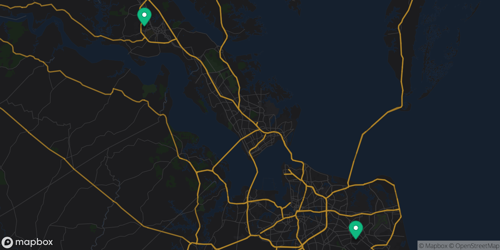 Map showing 2 destinations