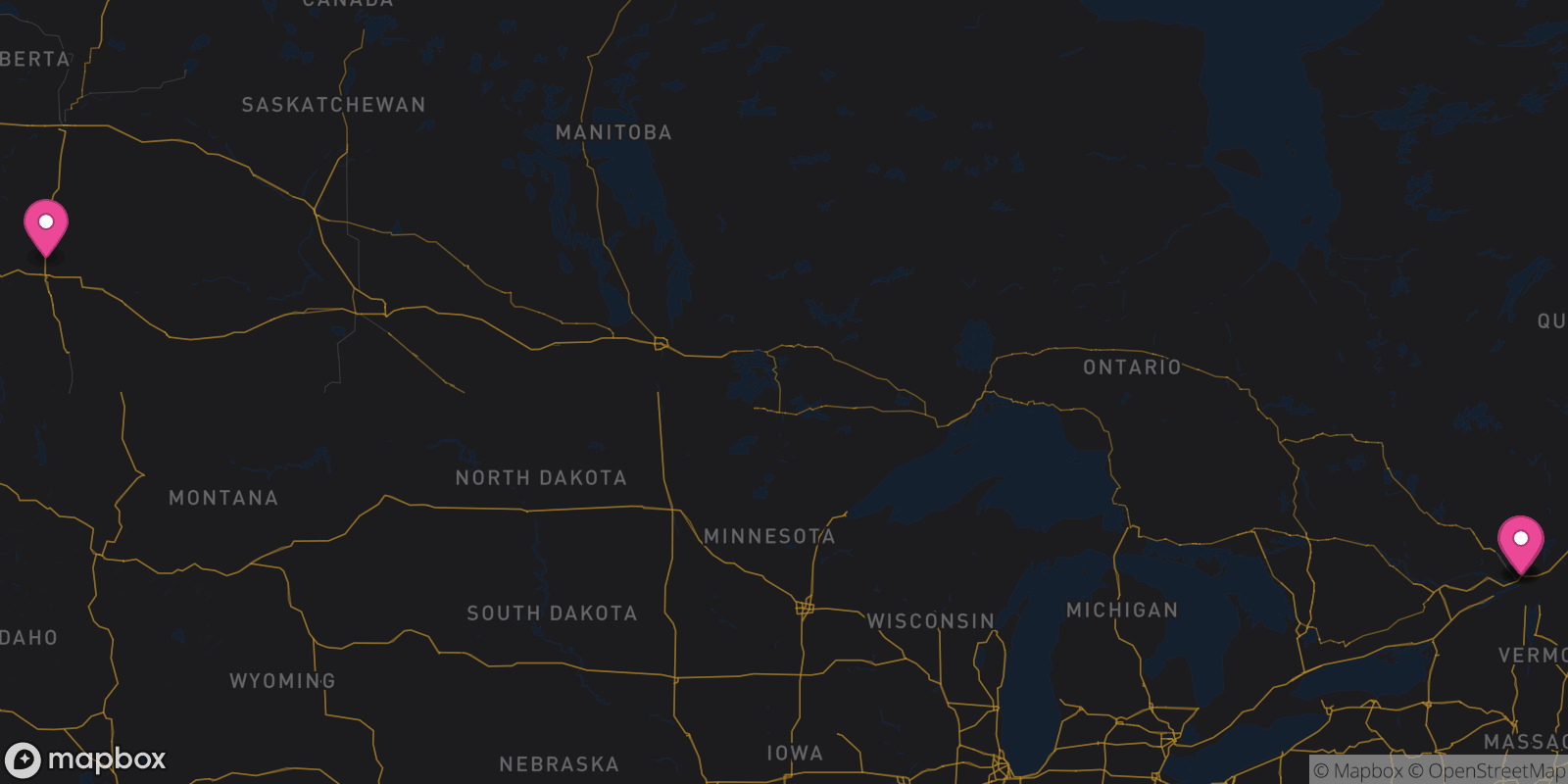 Map showing 4 destinations
