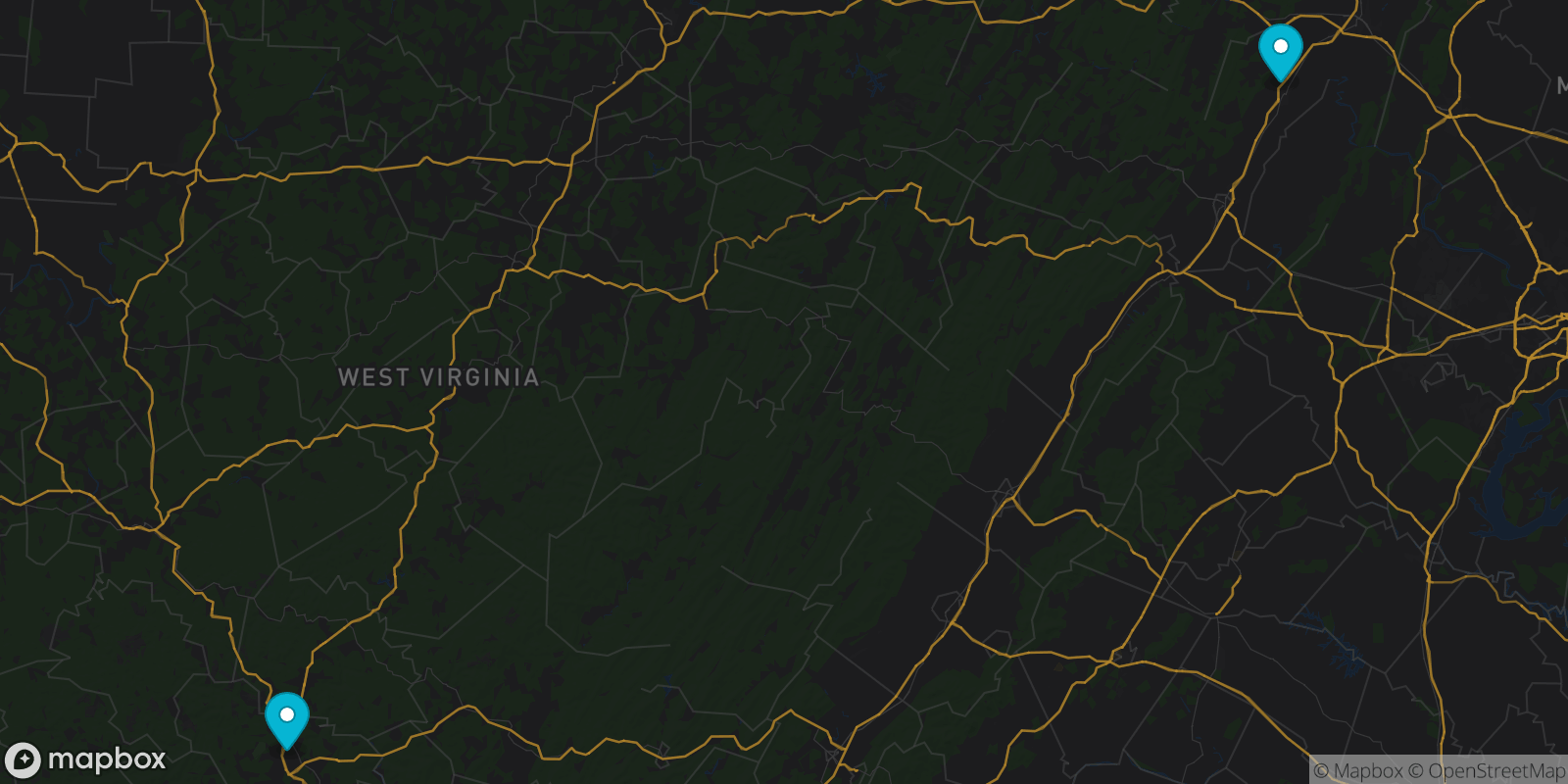 Map showing 2 destinations